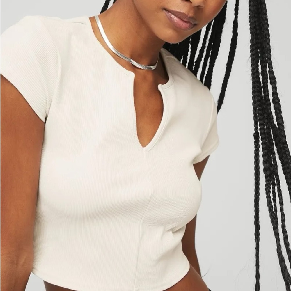 Alo Yoga Ribbed Cropped Savvy Short Sleeve Small
